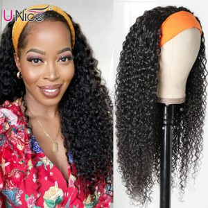 Unice Hair Culy Human Hair Headband Wig Glueless Human Hair Wigs With Scarf Natural 150% Density For African American Women