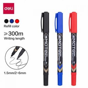 DELI Permanent Markers dual tip 0.5mm/1mm EU104 black blue red water proof fast dry office stationery permanent sign marker pens