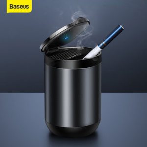 Baseus Car Ashtray LED Light Alloy Ash Tray Aluminum Cup Portable Smokeless Auto Ashtray Flame Retardant Cigarette Holder Box