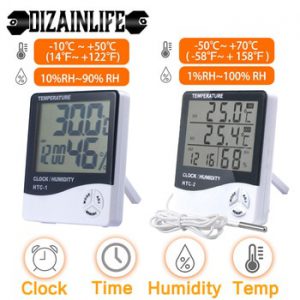 LCD Electronic Digital Temperature Humidity Meter Thermometer Hygrometer Indoor Outdoor Weather Station Clock HTC-1 HTC-2