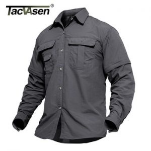 TACVASEN Men's Military Clothing Lightweight Army Shirt Quick Dry Tactical Shirt Summer Removable Long Sleeve Work Hunt Shirts