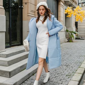 Simplee Casual light blue autumn winter women long parkas Warm hooded long sleeve female jacket High street Down Jackets 2020