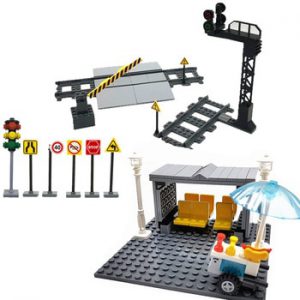 Traffic Signs Lights City Building Blocks Waiting Room Tracks Bricks Toys for Kids DIY MOC Blocks Compatible Classic Bloques