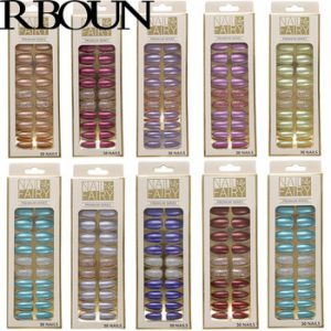 Fake Nails with Glue Metal Color False Nail Art Tips Press on Coffin Stick Designs Clear Set Full Cover Artificial Short Kiss