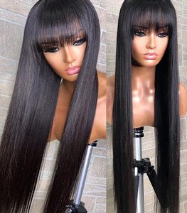 Human Hair Wigs with Bangs Bone Straight Short Bob Hair 100% Cheap Long Fringe Wig Human Hair For Black Women Brazilian Remy Wig