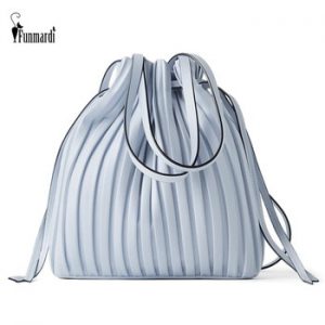 FUNMARDI Brand Design PU Leather Shoulder Bag Pleated Stripe Bucket Bag Ladies Crossbody Bag For Women Bag 2020 Handbag WLHB3081