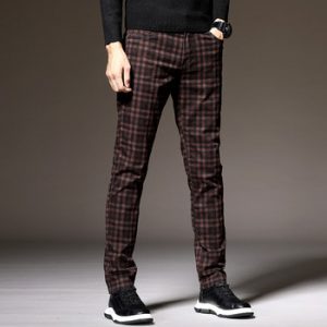 Men's Plaid Pants Dress Classic Formal Slim Fit Casual 2021 Autumn Cotton Stretch Black Work Office Youth Fashion Trousers Male