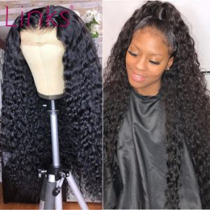 Links Deep Wave Human Hair Wigs 28 30 Inch Lace Frontal wig for Black women Water Curly Wig Brazilian Human Hair Pre plucked