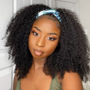 Glueless WIGMY Afro Kinky Curly Silk Headband Wig Human Hair for Black Women Brazilian Half Wigs for Black Women