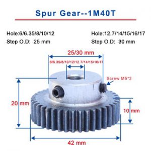 1Piece 1M40T Spur Gear Bore 6/6.35/7/8/10 /12/12.7/14/15/16/17/20 mm Motor Gear Low Carbon Steel Material  metal Gear for motor