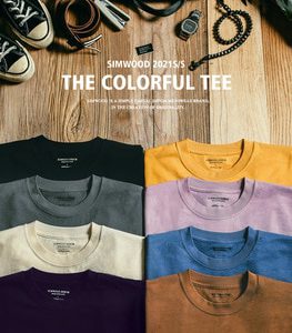 SIMWOOD 2021 Summer New 250g 100% Cotton Fabric T-shirt Men High Quality Solid Color Drop Sleeve Loose Tshirts Oversize Tops