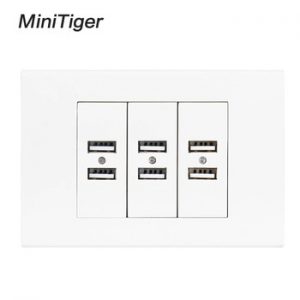 Minitiger US / AU Standard Wall USB Socket 6 USB Charger Port for Mobile With Indicator 118mm*80mm White Plastic Panel