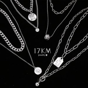 17KM Hiphop/Rock Silver Color Long Chain Necklace For Women Party Punk Multilayered Ball Cross Pendant Necklace 2021 NEW Jewelry