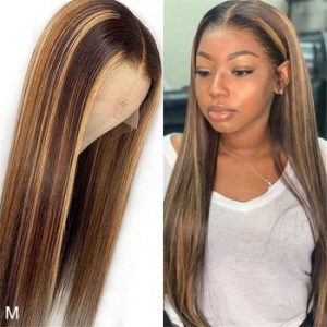 28 30 inch 13x4 Lace Front Human Hair Wigs For Women Straight Brazilian Remy Highlight Ombre 4/27 Brown Frontal Wig Pre Plucked