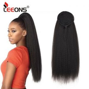 Leeons Drawstring African Puff Kinky Cruly Ponytail Extension Hair Bun Hot Selling Synthetic Puff Ponytail Chignon Hairpiece