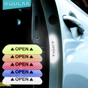 KUULAA 4Pcs Car Door Sticker Decal Warning Tape Car Reflective Stickers Reflective Strips Car-styling 5 Colors Safety Mark