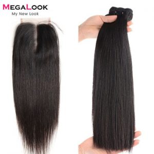 Human Hair Bundles With Closure 3/4 Straight Hair Bundles With Closure 50g Weaves Human Hair With Closures Virgin Hair 3 Bundle