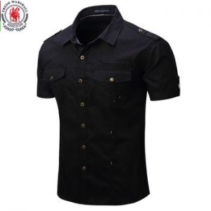 2019 New Arrive Mens Cargo Shirt Men Casual Shirt Solid Short Sleeve Shirts Multi Pocket Work Shirt Plus Size 100% Cotton