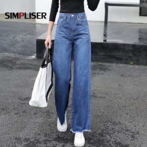 Women Wide Leg Loose Denim Blue Jeans Pant 2021 Female Long Trousers High Waist Chic Female Pants Mom Jeans Korean Style Stretch