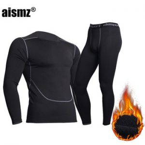 Aismz Winter Thermal Underwear Men Warm Fitness Fleece Legging Tight Undershirts Compression Quick Drying Male Thermo Long Johns