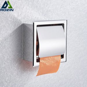 Chrome Stainless Steel Concealed Install Toilet Paper Holder Inside Wall Mounted Bathroom Roll Tissue Paper Rack