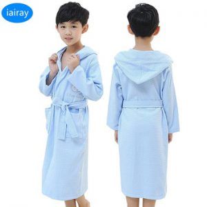 kids cotton bathrobe boy hooded long robe children bathrobe for girls roupao blue long pajamas bath robe sleepwear night wear