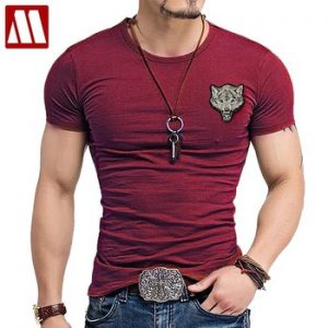 2021 Brand Men's Wolf embroidery Tshirt Cotton Short Sleeve T Shirt Spring Summer Casual Men's O neck Slim T-Shirts Size S-5XL