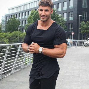 Muscleguys Brand 2019 New Fashion Solid Ripped T Shirt Mens Hip Hop Extend T Shirt Men Destroy Hole Cotton Fitness T shirt Homme