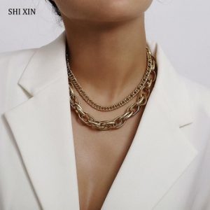 SHIXIN Punk Exaggerated Thick Chain Choker Necklace for Women Statement Layered Necklace Collar on the Neck Checker 2019 Jewelry