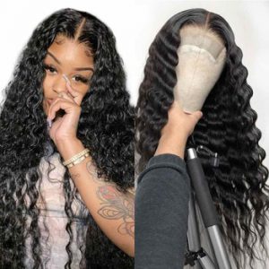 38 40 inch CHEAP HD Transparent Lace Frontal Wigs 180% Deep Wave Lace Front Wig T Part Brazilian Bone Deep Curl Human Hair Wigs