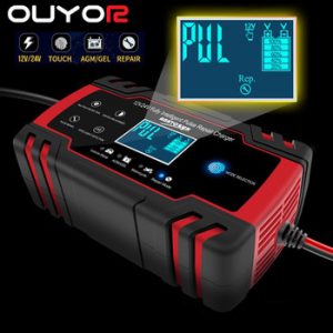 Car Battery Charger 12/24V 8A Touch Screen Pulse Repair LCD Battery Charger For Car Motorcycle Lead Acid Battery Agm Gel Wet