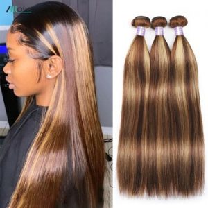 Allove Brazilian Hair Bundles Brown And Blonde Highlight 3pcs Straight Hair Bundles P4/27 Bone Straight Human Hair Ombre Bundle