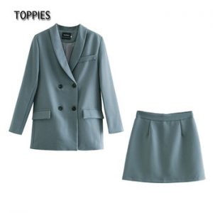 Toppies Womens blazer two piece suit set double breasted jacket blazer 2021 spring ladies formal suit