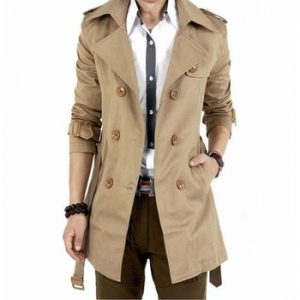 Men's Windbreaker Jacket Vintage Black Khaki Spring Autumn Smart Business Coat Male Double Breasted Retro Classic Long Coat Men