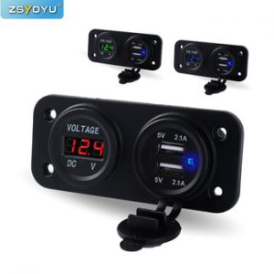 Dock Car Charger With 12V Voltmeter Digital LED Quick Charging Dual USB Charger Port Black Waterproof Dual USB Charger Socket