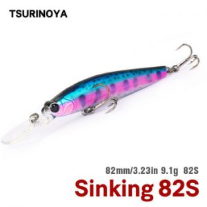 TSURINOYA Sinking Minnow Fishing Lure 82S DW85 Ranger 82mm 9.1g Salmon Long Casting Bait Bass Saltwater Jerkbait Hard Crank Bait