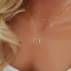 Vintage Multilayer Pendant Necklace Women Gold Color Moon Star Horn Crescent Choker Necklaces Jewelry Adjustable Neck Decorative