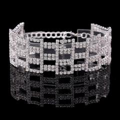 MINHIN Bracelet For Women Sparkling Rhinestone Mosaic Geometric Design Wide Hollow Bracelet Bangles Wedding Jewelry