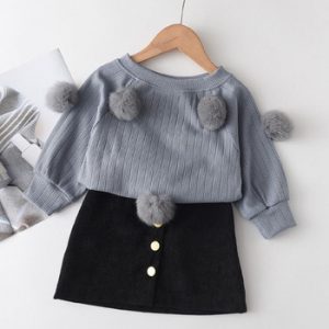 Autumn Winter Girls Dresses Sweater Shirt Skirt 2Pcs Girl Clothes Suit Cute Long Sleeve Children's Clothing Sets Girl Dresses