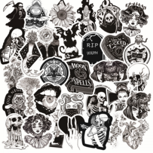 10/30/50Pcs Black White Gothic Style Girl and Skull Graffiti Stickers to DIY Laptop Luggage Guitar Skateboard Car Decal Kids Toy