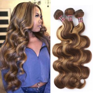 UWIGS Highlight Body Wave Bundles P4/27 Honey Blonde Brown Bundles Brazilian Hair Wave Bundles Ombre Human Hair Bundles Remy