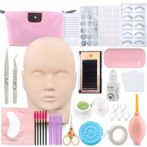 20 in 1False Eyelash Extension Training Kit Practice Model Head Eye Pads Tweezers Glue Ring Brush Grafting Eyelash Tools Kit