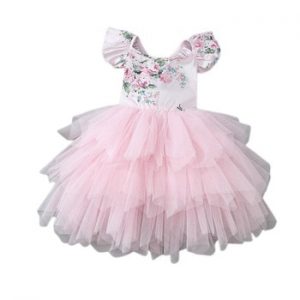 2021 New Easter Flower Girl Dresses Smocking Pink Floral Cake Dress Princess Dresses for Party Wedding Kids Clothes E1961