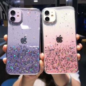 Clear Glitter Phone Case For iPhone 12 Pro 11 Pro Max XS Max XR X 7 8 Plus 12 Mini SE 2020 Cute Gradient Rainbow Sequins Coque