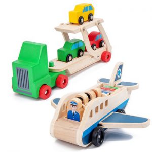 Children Wooden Double-Decker Truck Airplane Transport Set Simulation Model Toys Kid's Wooden Educational Toy Gifts For Children