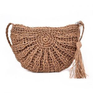 Yogodlns 2021 Half Round Straw Bags for Women Summer Beach Rattan Bag Handmade Woven Half Moon Crossbody Handbags Bohemia