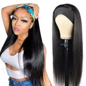 Straight Human Hair Headband Wig Jarin Hair Peruvian Human Hair Pre-Attached Scarf Machine Made Wig For Black Women Scarf Wig