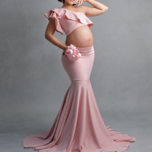 Maternity mermaid tail Skirt Set For Photography one shoulder Ruffles crop top Pregnancy Photography Props trumpet Skirt set D30