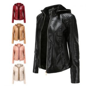 2020 Winter PU Leather Jacket Women Velvet Keep Warm Motorcycle Jacket Hooded Collar Windbreaker Leather Coat Female