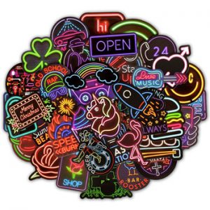 50 PCS Neon Light Sticker Gifts Toys for Children Anime Animal Cute Decals Stickers to Laptop Phone Suitcase Guitar Fridge Car